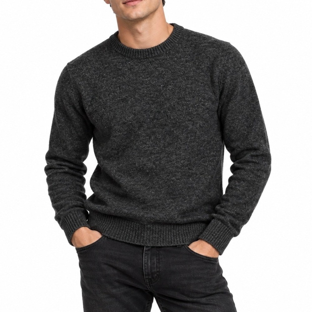 Primark Sweater Mens Small Charcoal Grey Lambswool Crewneck Classic Knitwear